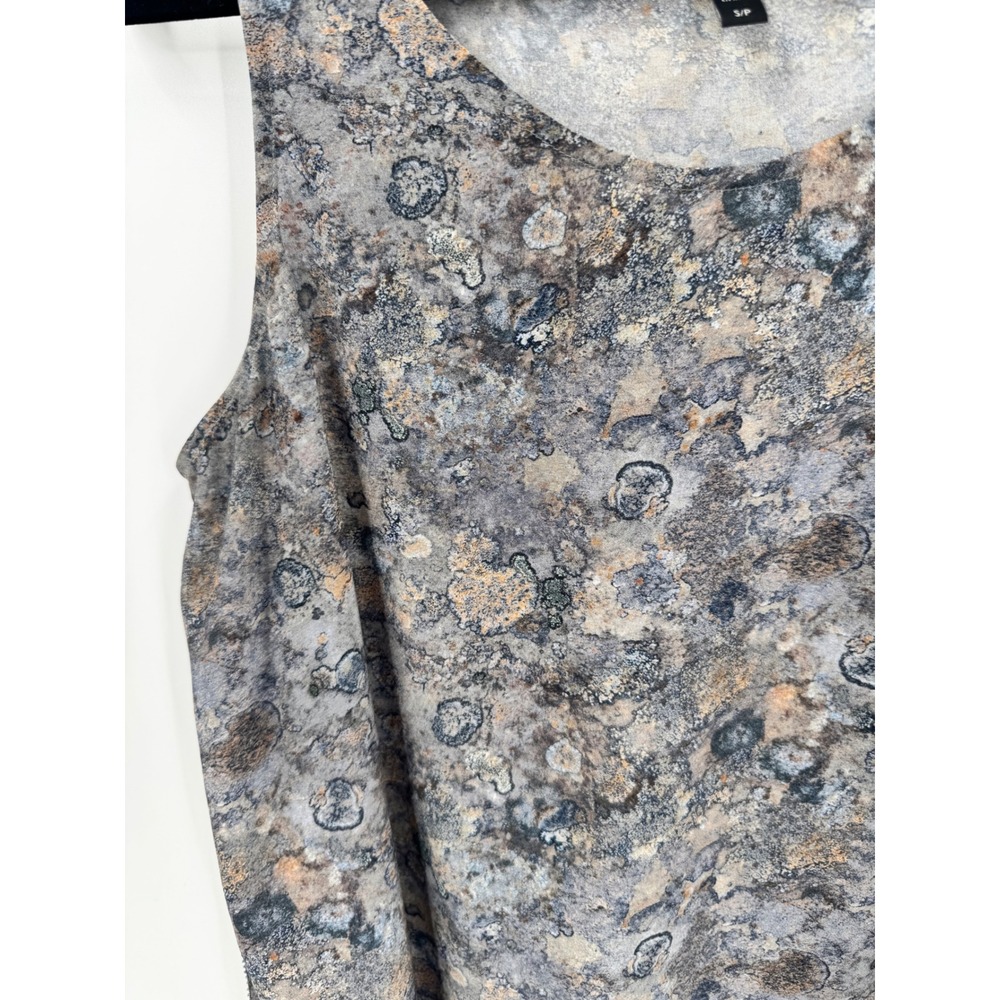Eileen Fisher Silk Tank Top Women Small Petite Gray Abstract High Low Slits - Picture 4 of 9